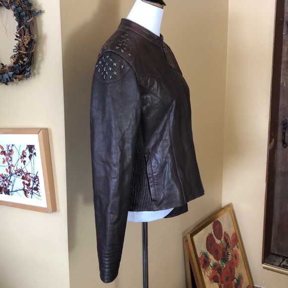 KNOLES & CARTER Size XXL Brown Leather STRETCH Metal STAR Embellished $288 NEW - Picture 6 of 16